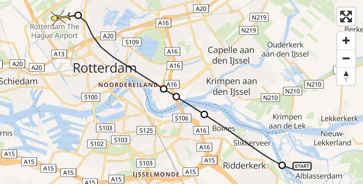 Routekaart van de vlucht: Lifeliner 2 naar Rotterdam The Hague Airport, Noord