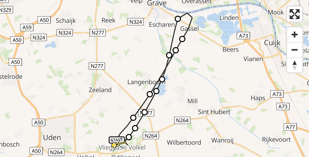 Routekaart van de vlucht: Lifeliner 3 naar Vliegbasis Volkel, Zeelandsedijk