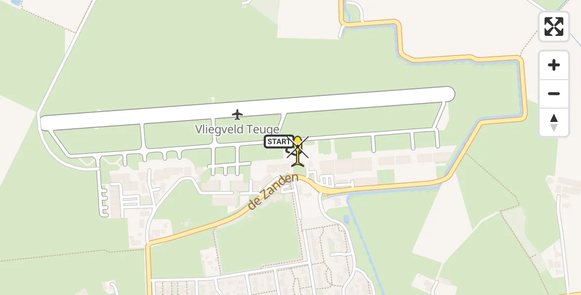 Routekaart van de vlucht: Politieheli naar Vliegveld Teuge, de Zanden