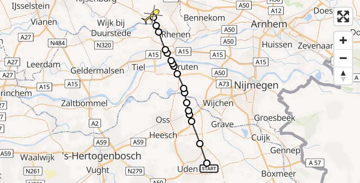 Routekaart van de vlucht: Lifeliner 3 naar Amerongen, Achter-Oventje
