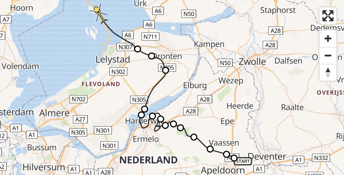 Routekaart van de vlucht: Politiehelikopter naar Lelystad, Tiendijkenseweg