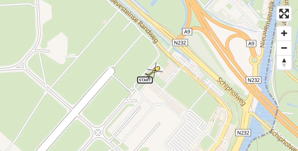 Routekaart van de vlucht: Politieheli naar Schiphol, Loevesteinse Randweg