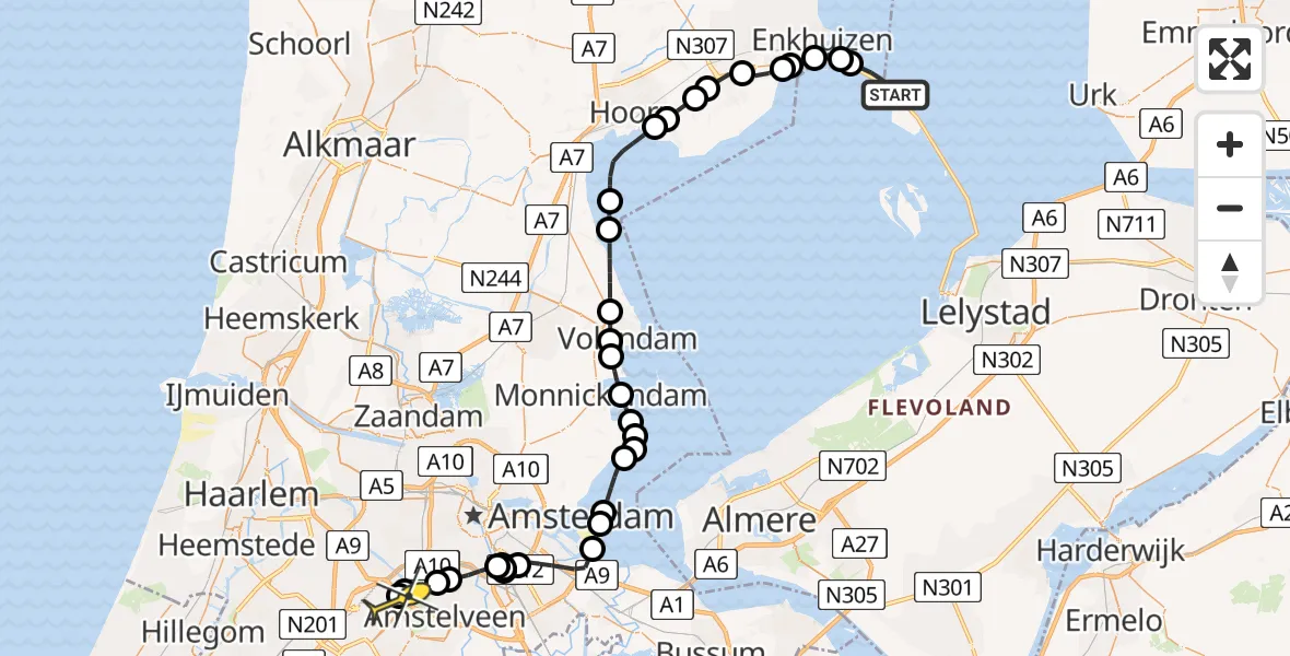 Routekaart van de vlucht: Politieheli naar Schiphol, Markerwaarddijk