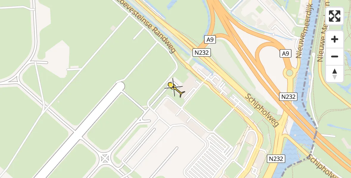 Routekaart van de vlucht: Politieheli naar Schiphol