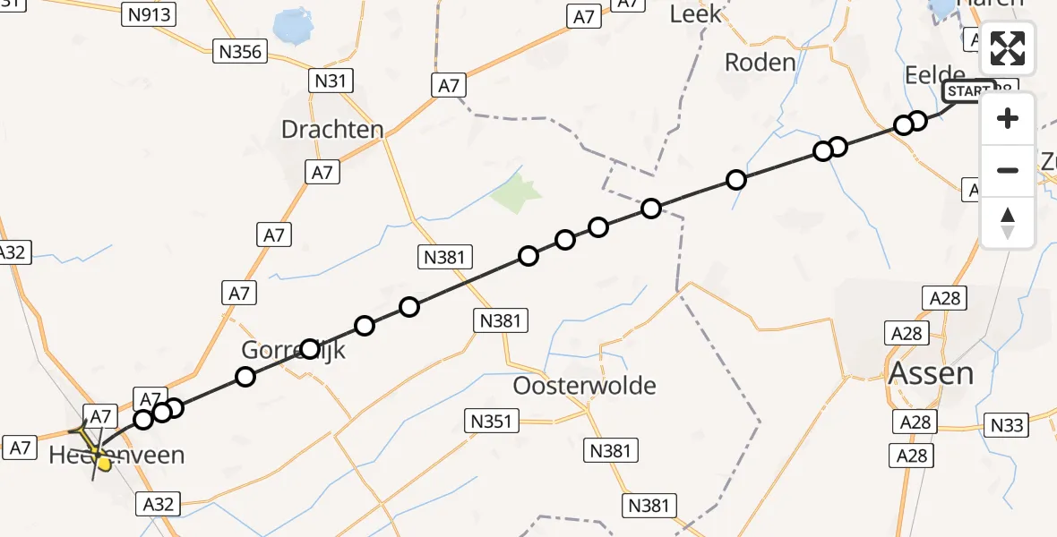 Routekaart van de vlucht: Lifeliner 4 naar Heerenveen, Oosterloop