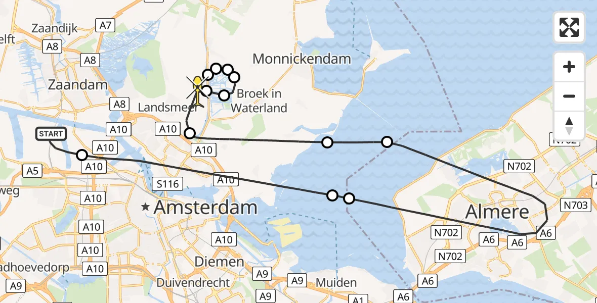 Routekaart van de vlucht: Lifeliner 1 naar Landsmeer, Maltaweg
