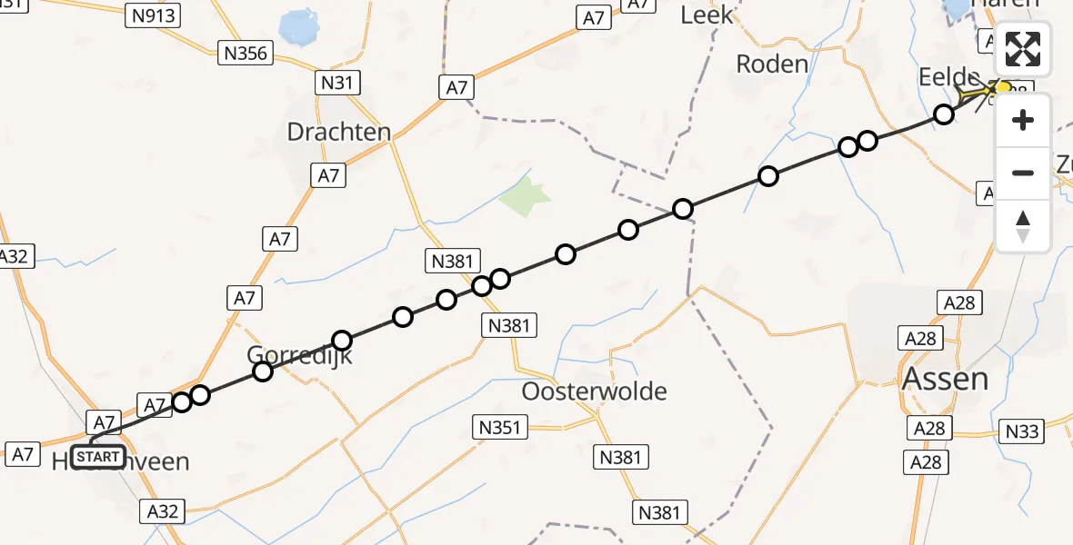 Routekaart van de vlucht: Lifeliner 4 naar Groningen Airport Eelde, Haskeruitgang