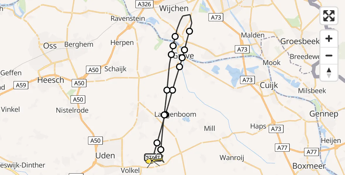 Routekaart van de vlucht: Lifeliner 3 naar Vliegbasis Volkel, Millsebaan