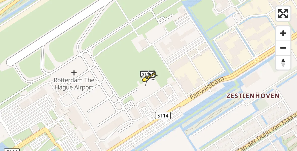Routekaart van de vlucht: Politieheli naar Rotterdam The Hague Airport, Fairoaksbaan