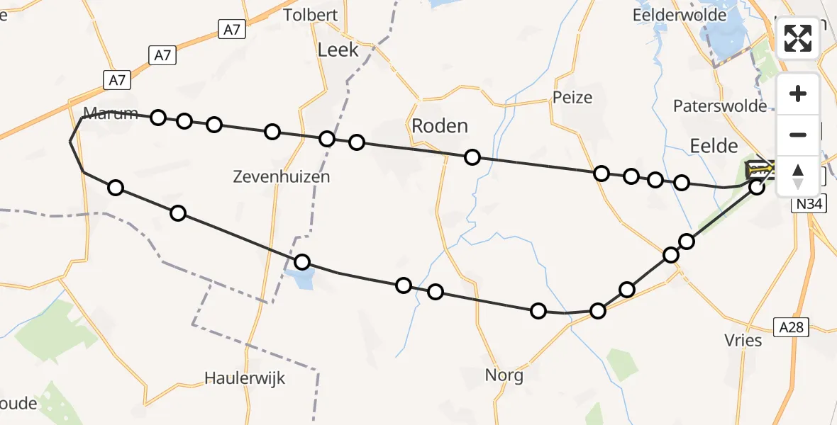 Routekaart van de vlucht: Lifeliner 4 naar Groningen Airport Eelde, Lugtenbergerweg