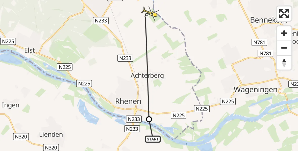 Routekaart van de vlucht: Lifeliner 3 naar Rhenen, Zuidelijke Meentsteeg