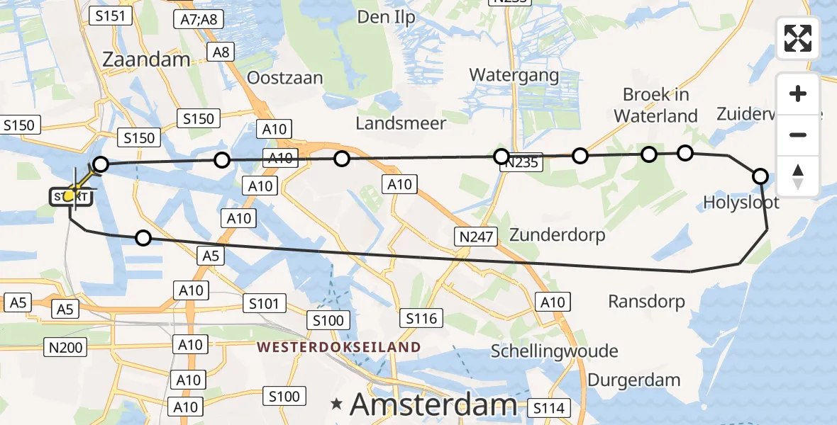 Routekaart van de vlucht: Lifeliner 1 naar Amsterdam Heliport, Westhaven
