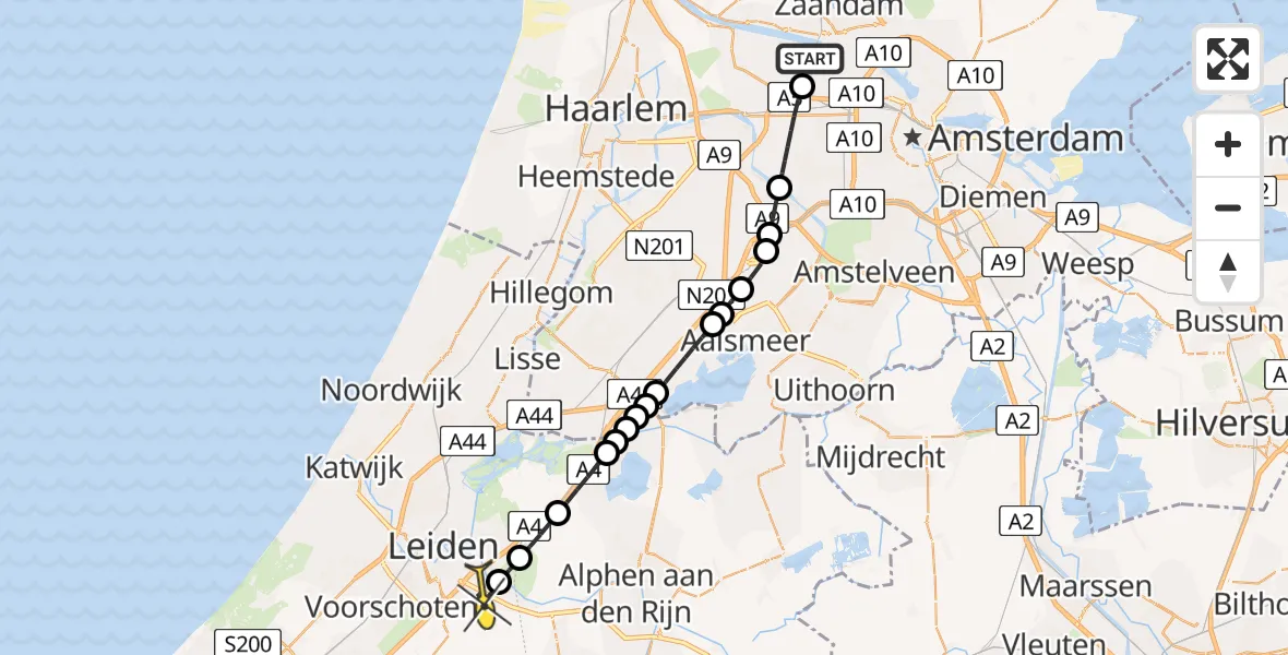 Routekaart van de vlucht: Lifeliner 1 naar Zoeterwoude, Amerikahavenweg