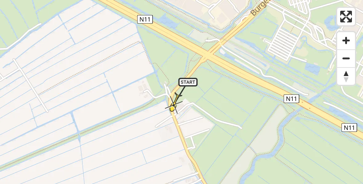 Routekaart van de vlucht: Lifeliner 1 naar Zoeterwoude, Ommedijkseweg