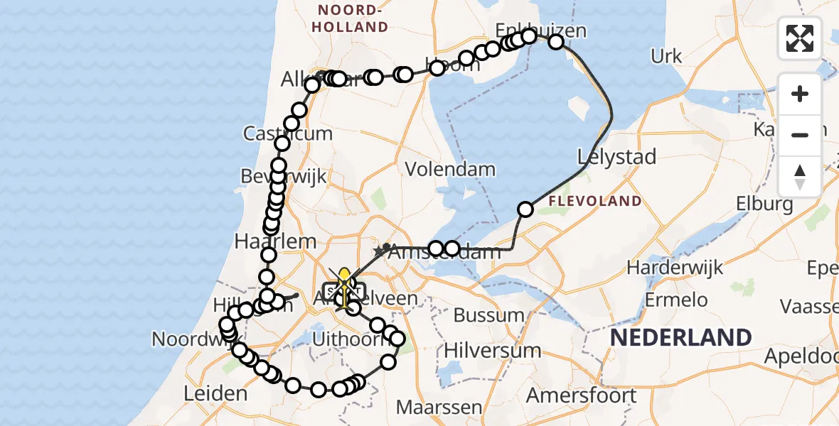 Routekaart van de vlucht: Politieheli naar Schiphol, Amsterdam-Bataviaweg