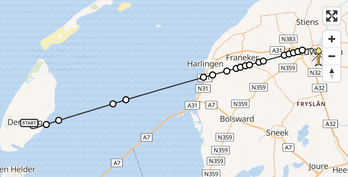 Routekaart van de vlucht: Ambulanceheli naar Leeuwarden, Kollek