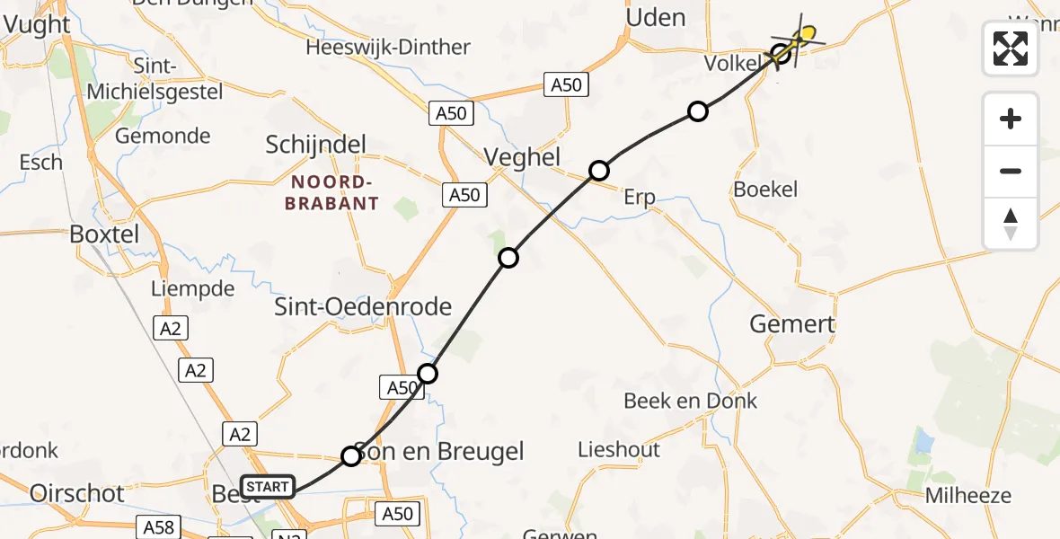 Routekaart van de vlucht: Lifeliner 3 naar Vliegbasis Volkel, N.C.B.-weg