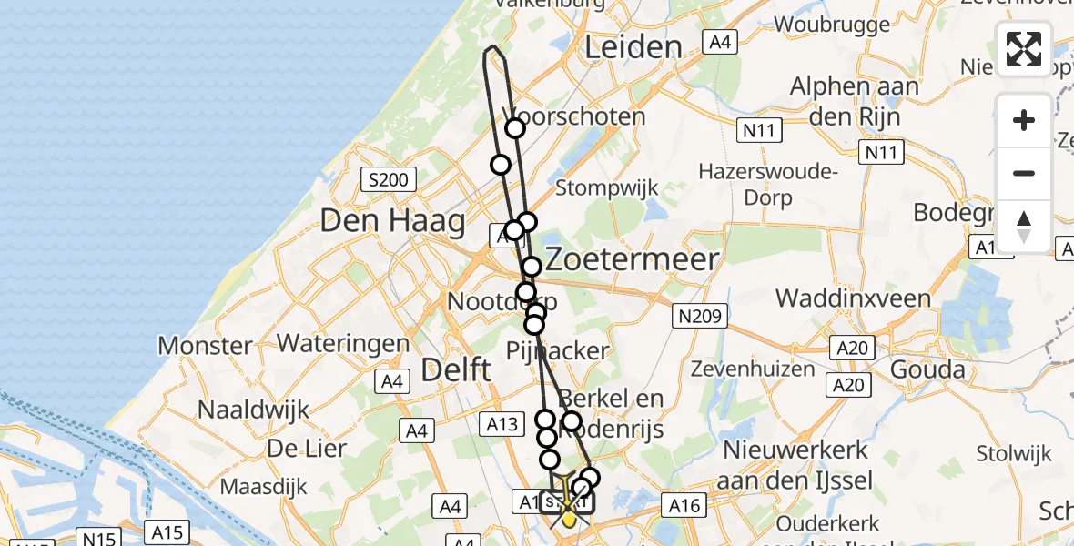 Routekaart van de vlucht: Lifeliner 2 naar Rotterdam The Hague Airport, Schieveense polder