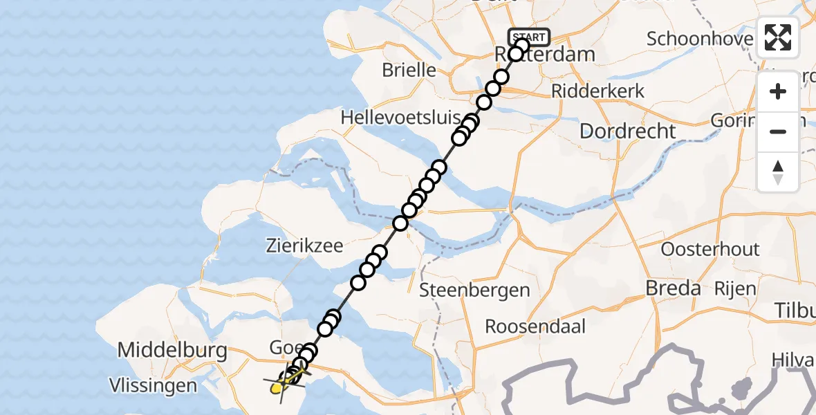 Routekaart van de vlucht: Lifeliner 2 naar 's-Gravenpolder, Zestienhovensekade