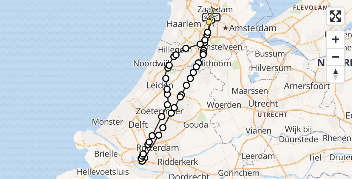 Routekaart van de vlucht: Lifeliner 1 naar Amsterdam Heliport, Nieuw-Zeelandweg