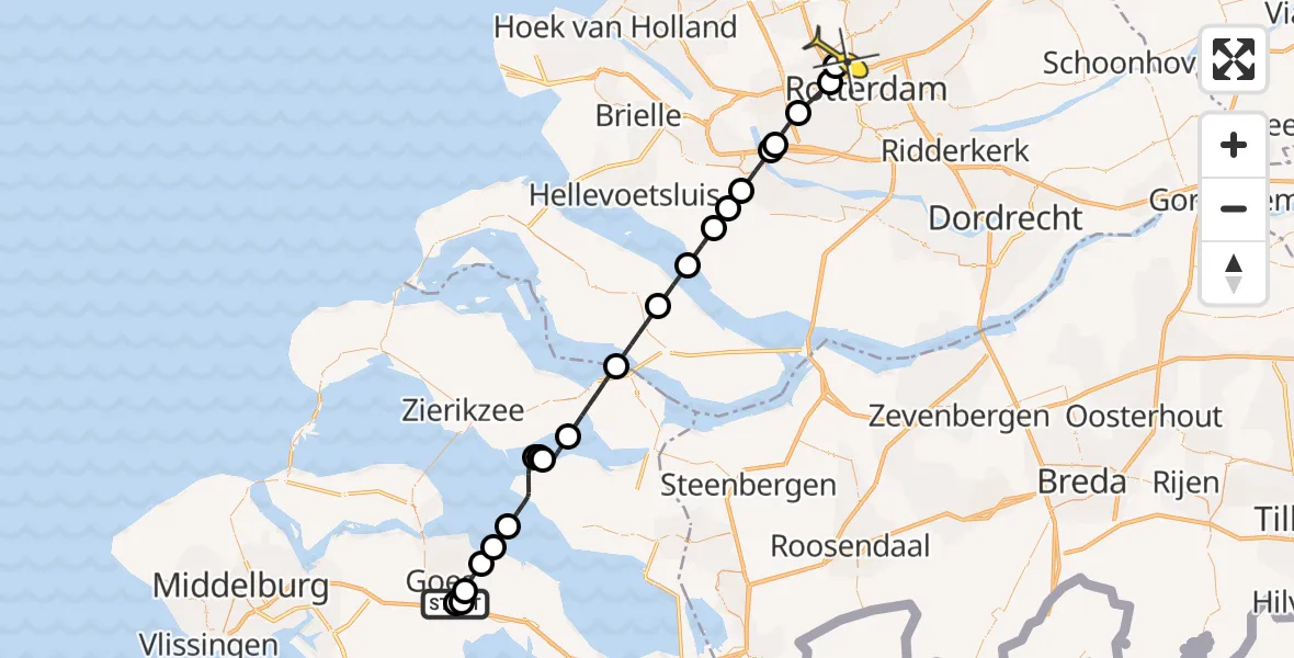 Routekaart van de vlucht: Lifeliner 2 naar Rotterdam The Hague Airport, Viaductweg