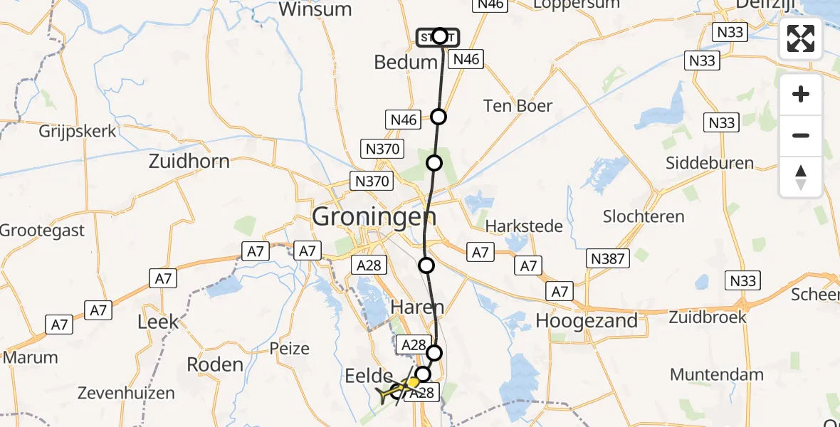 Routekaart van de vlucht: Lifeliner 4 naar Groningen Airport Eelde, Sint Annerweg