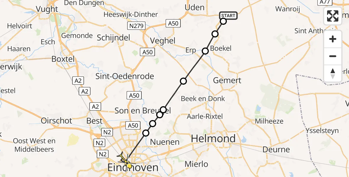 Routekaart van de vlucht: Lifeliner 3 naar Eindhoven, Oosterheidestraat