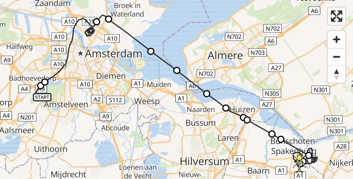 Routekaart van de vlucht: Politieheli naar Bunschoten-Spakenburg, Loevesteinse Randweg