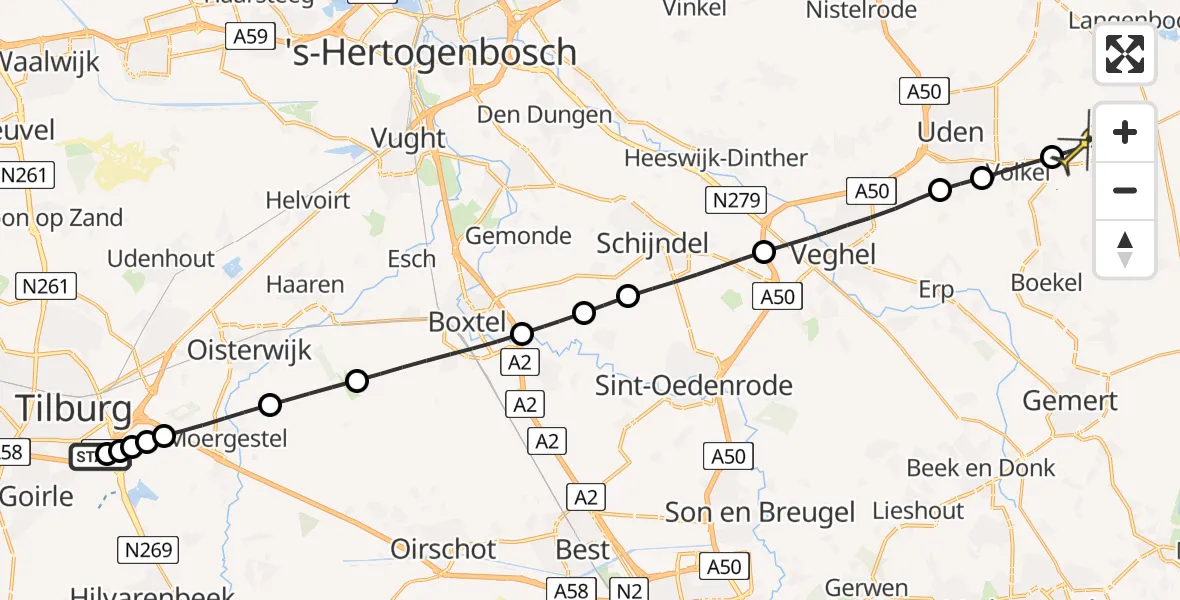 Routekaart van de vlucht: Lifeliner 3 naar Vliegbasis Volkel, Torentjeshoeve