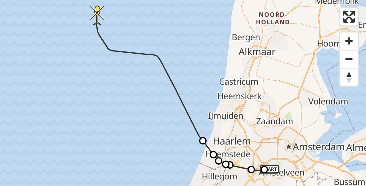Vluchtroute Politiehelikopter van Schiphol naar 