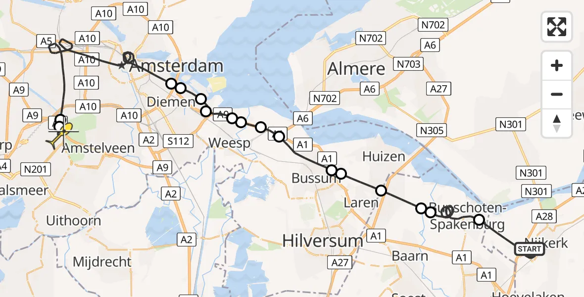 Routekaart van de vlucht: Politieheli naar Schiphol, Gobius du Sartstraat