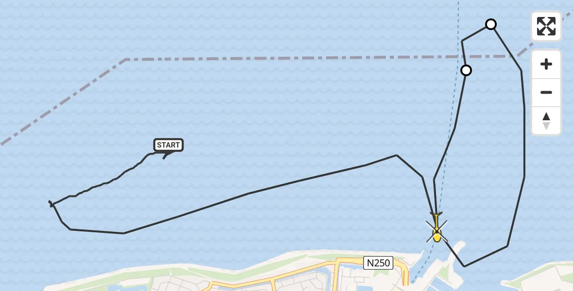 Routekaart van de vlucht: Kustwachthelikopter naar Den Helder, Zeepromenade