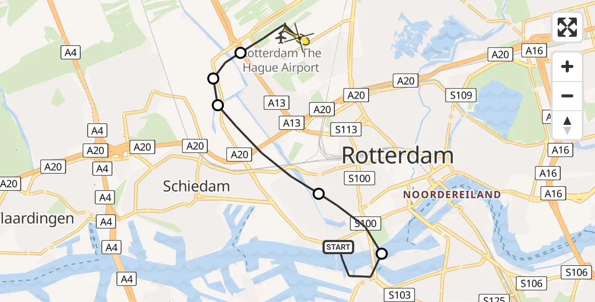 Routekaart van de vlucht: Lifeliner 2 naar Rotterdam The Hague Airport, Charloisse Hoofd