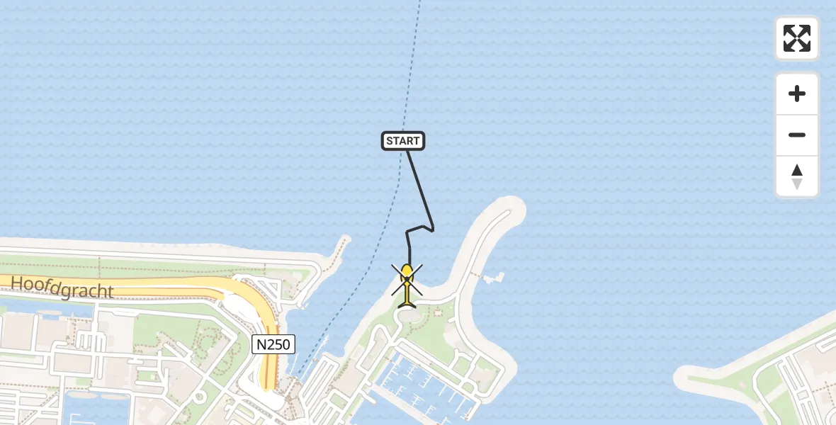 Routekaart van de vlucht: Kustwachthelikopter naar Den Helder, Bevesierweg