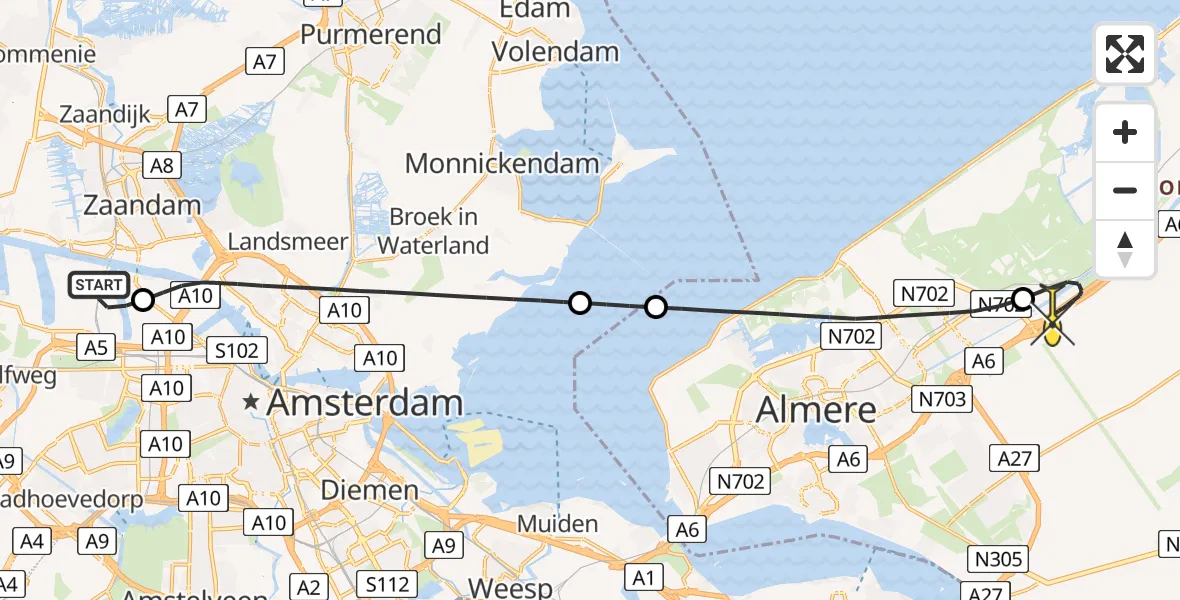 Routekaart van de vlucht: Lifeliner 1 naar Lelystad, Hornweg