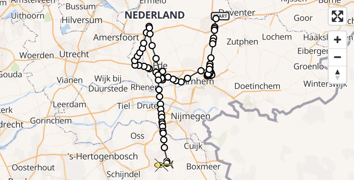 Routekaart van de vlucht: Politiehelikopter naar Vliegbasis Volkel, Tiendijkenseweg