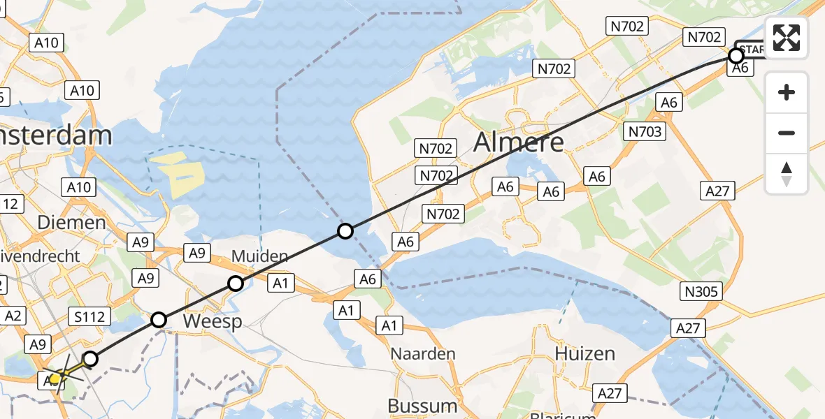 Routekaart van de vlucht: Lifeliner 1 naar Academisch Medisch Centrum (AMC), Trekweg