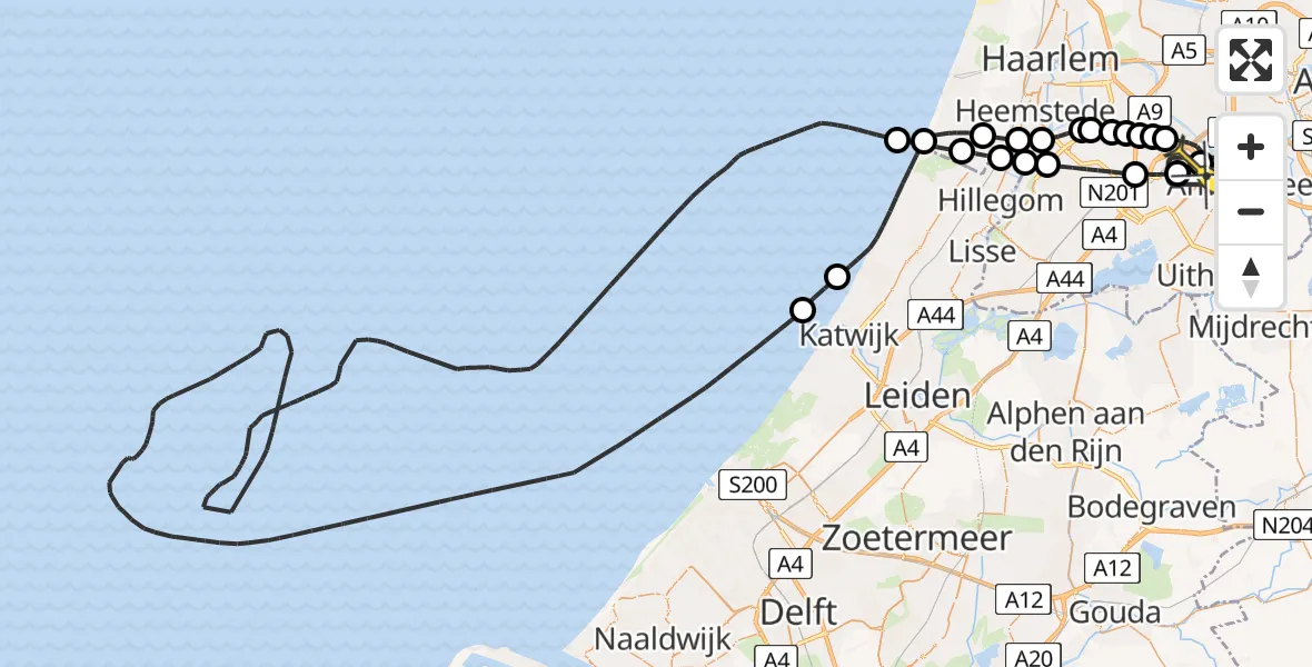 Routekaart van de vlucht: Politieheli naar Schiphol, Amsterdam-Bataviaweg