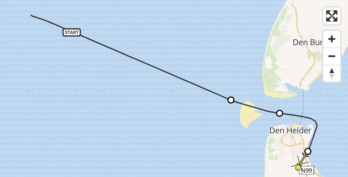 Routekaart van de vlucht: Kustwachthelikopter naar Vliegveld De Kooy, Luchthavenweg
