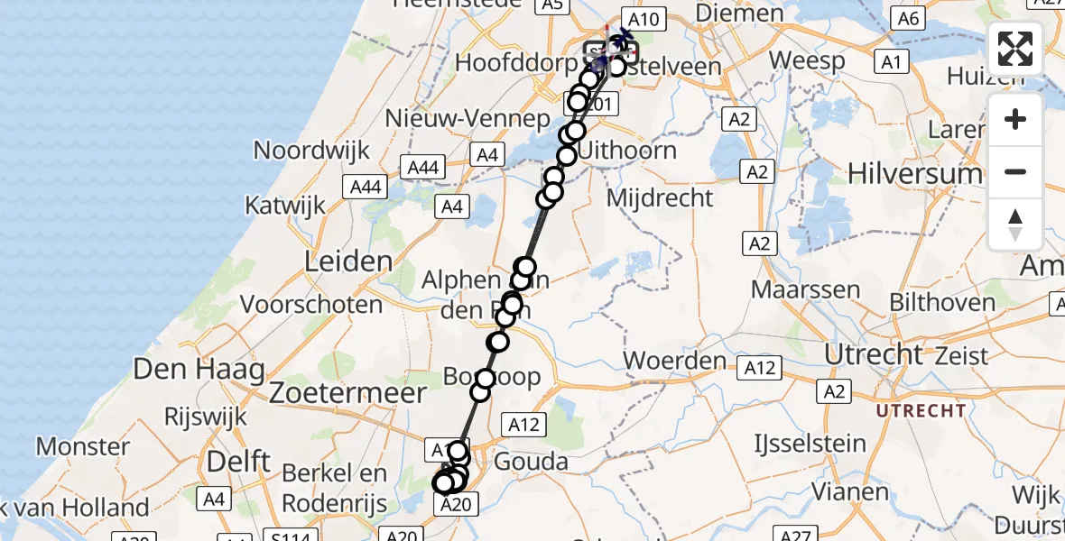 Vluchtroute Politiehelikopter Schiphol - Schiphol, 11 november 2025, 00:50