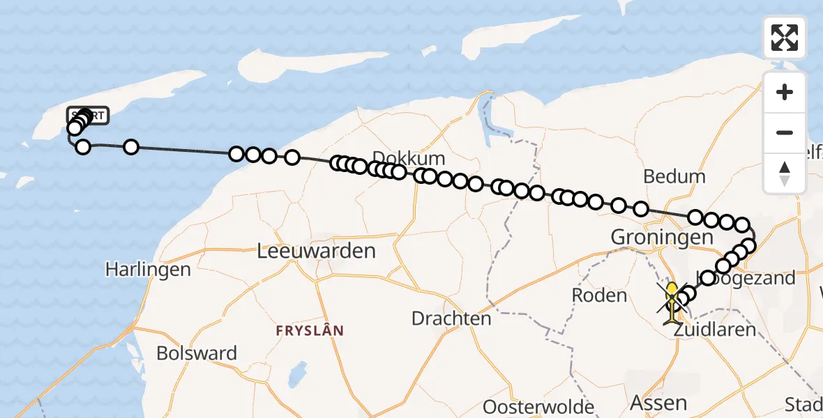 Routekaart van de vlucht: Ambulanceheli naar Groningen Airport Eelde, Kallandspad