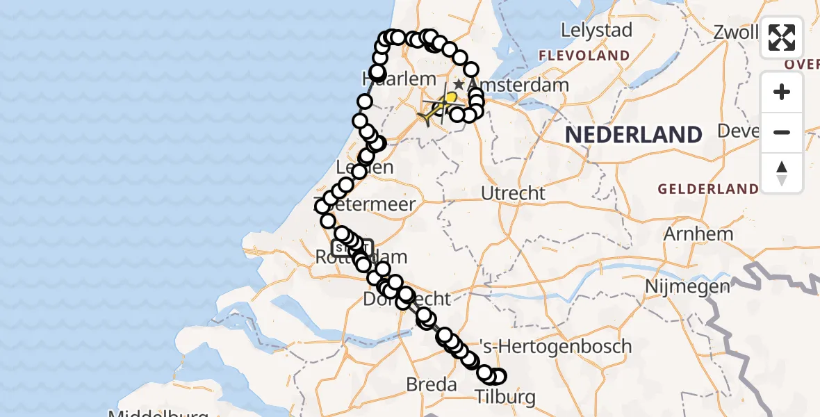 Routekaart van de vlucht: Politieheli naar Schiphol, Buys Ballotlaan