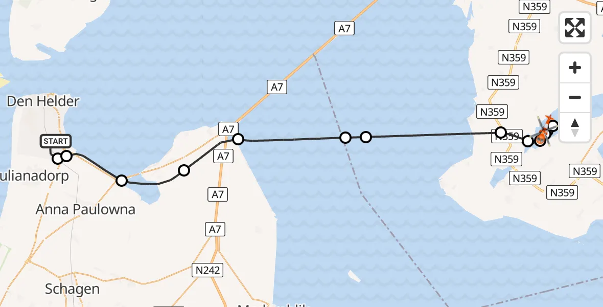 Vluchtroute Kustwachthelikopter Vliegveld De Kooy - It Heidenskip, 11 november 2025, 09:08