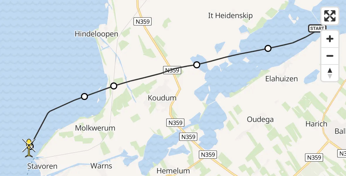 Routekaart van de vlucht: Kustwachthelikopter naar Stavoren, Mardyk