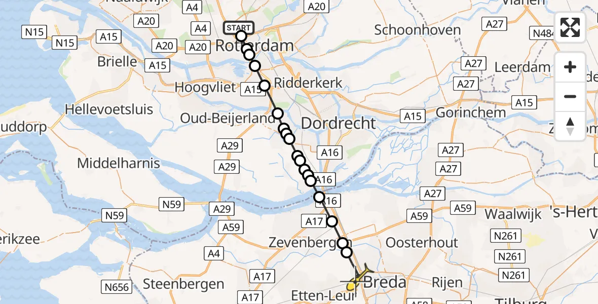 Routekaart van de vlucht: Lifeliner 2 naar Prinsenbeek, Terletpad