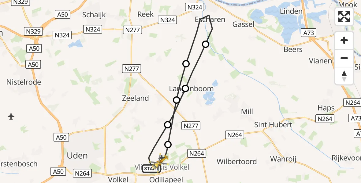 Vluchtroute Traumahelikopter Vliegbasis Volkel - Vliegbasis Volkel, 11 november 2025, 10:10