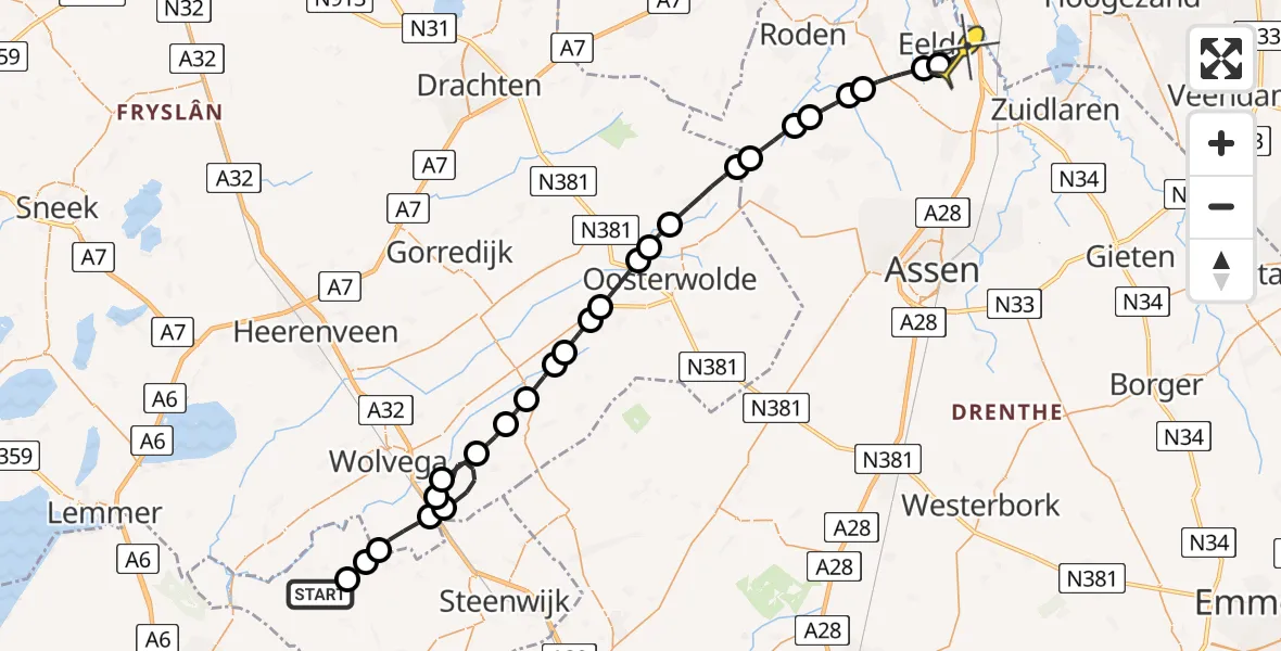 Routekaart van de vlucht: Lifeliner 4 naar Groningen Airport Eelde, Bokvaart
