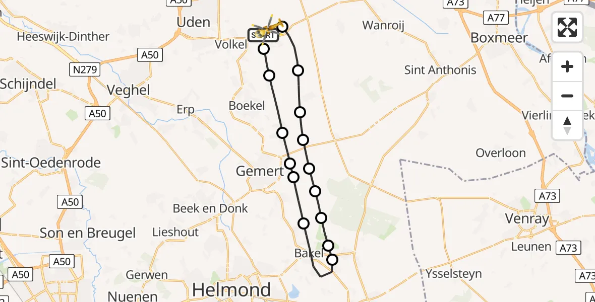 Vluchtroute Traumahelikopter Vliegbasis Volkel - Vliegbasis Volkel, 11 november 2025, 10:33