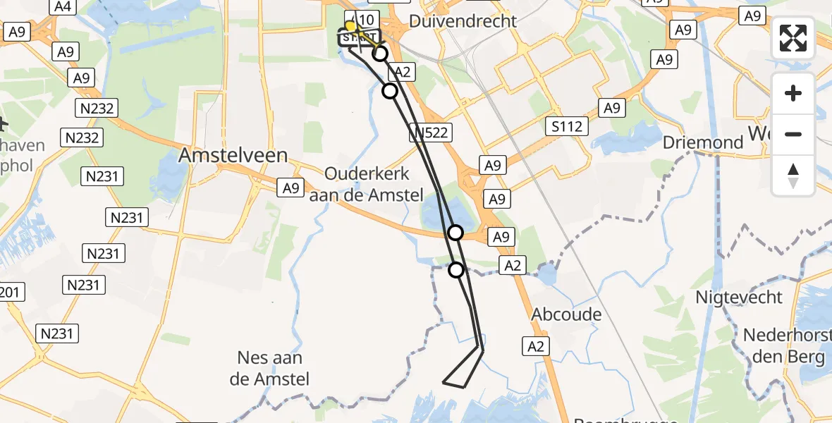 Routekaart van de vlucht: Politiehelikopter naar Amsterdam, Binnenweg