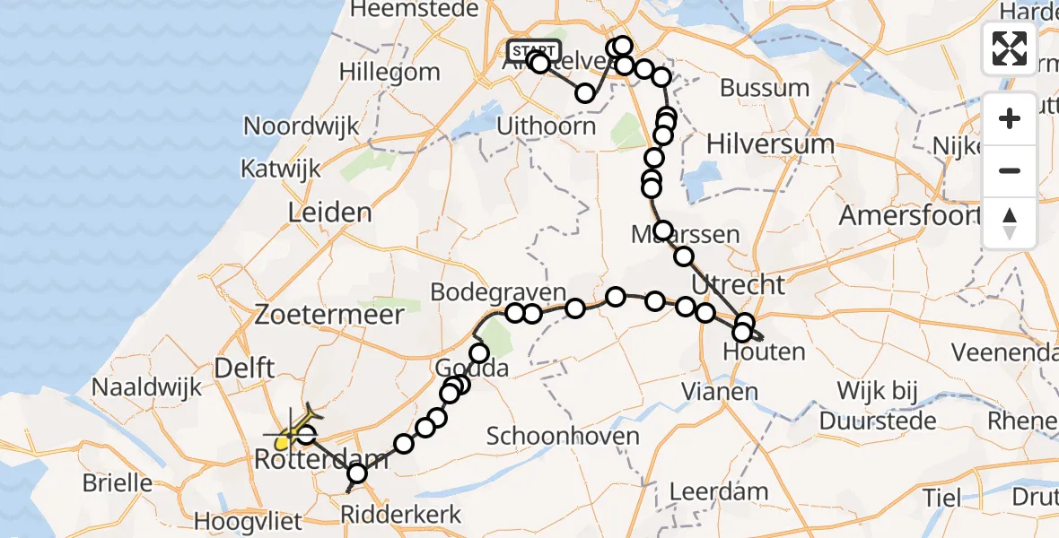 Routekaart van de vlucht: Politieheli naar Rotterdam The Hague Airport, Van Weerden-Poelmanweg